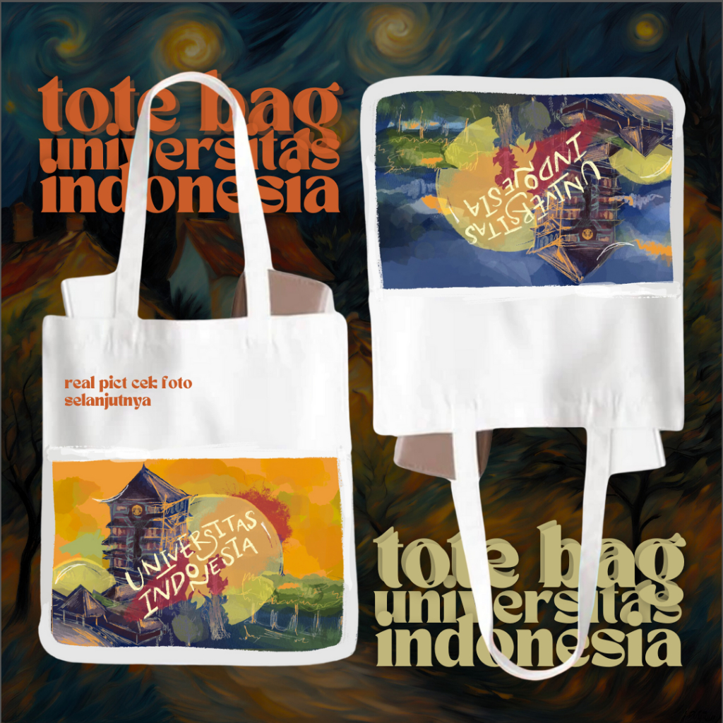 Tote Bag Pemandangan Universitas Indonesia Rektorat UI STIKERGW Totebag Tas Jinjing Tas Belanja | St