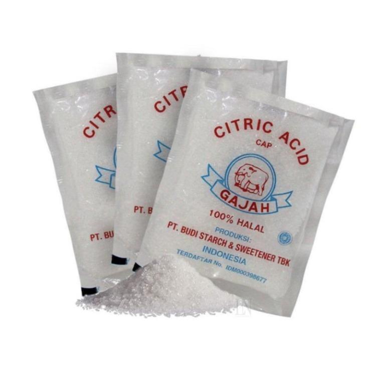 

Citric Acid cap Gajah 50gr Bahan Tambahan Pangan Pengatur Keasaman Asam Sitrat