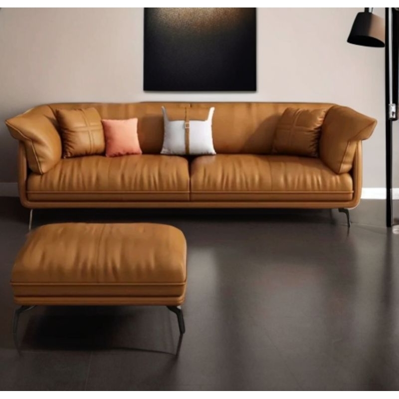 sofa 3 seater + stool bahan kulit premium