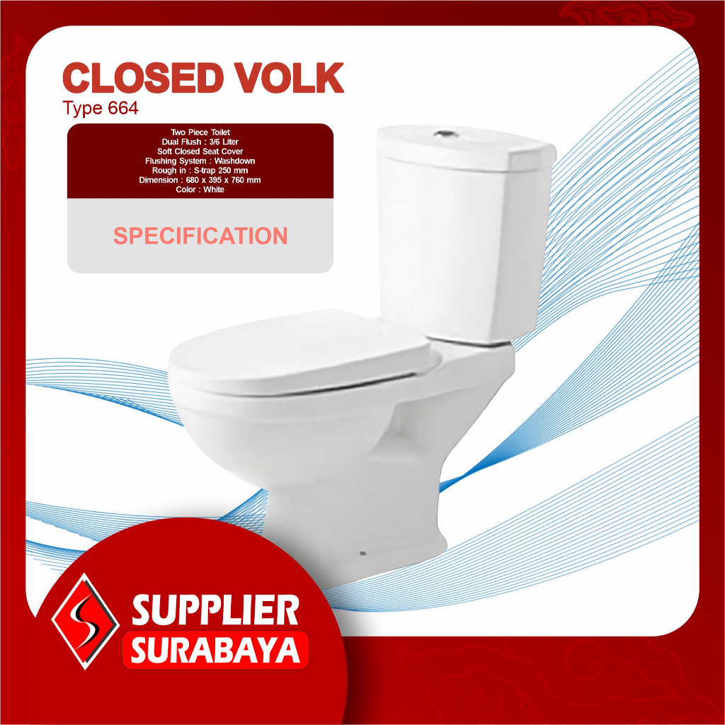 Closet Duduk Volk 664 | Toilet Duduk | Toilet Duduk Modern | Toilet Duduk Putih | Toilet Duduk Minim