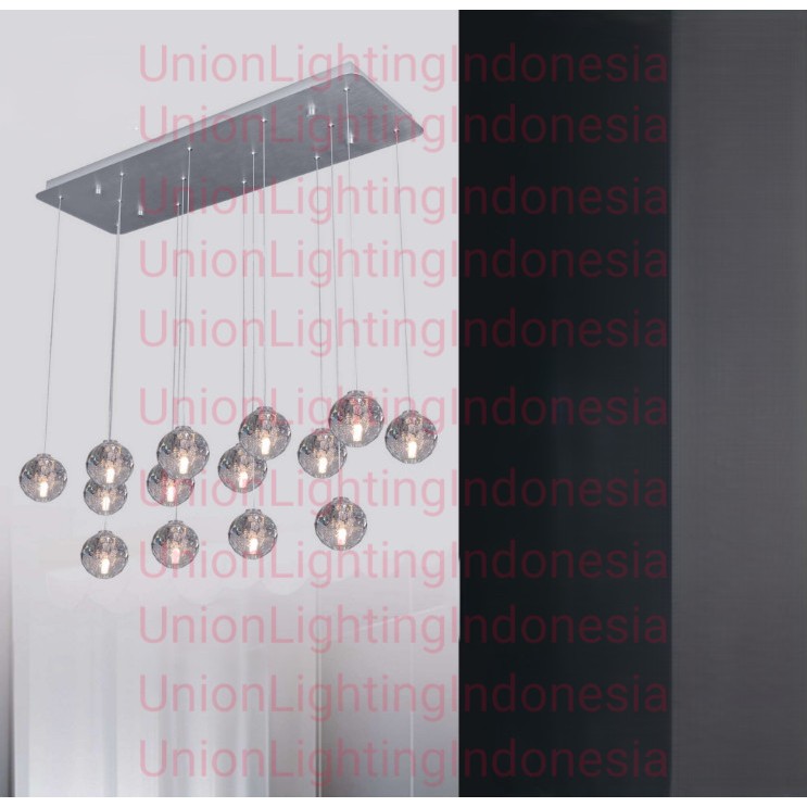 SL8648-14 LAMPU GANTUNG HIAS LED SILVER MINIMALIS MODERN ELEGAN VOID TANGGA RUANG TAMU MEJA MAKAN KA