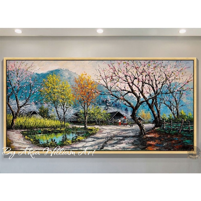 lukisan pemandangan halaman kampung modern art