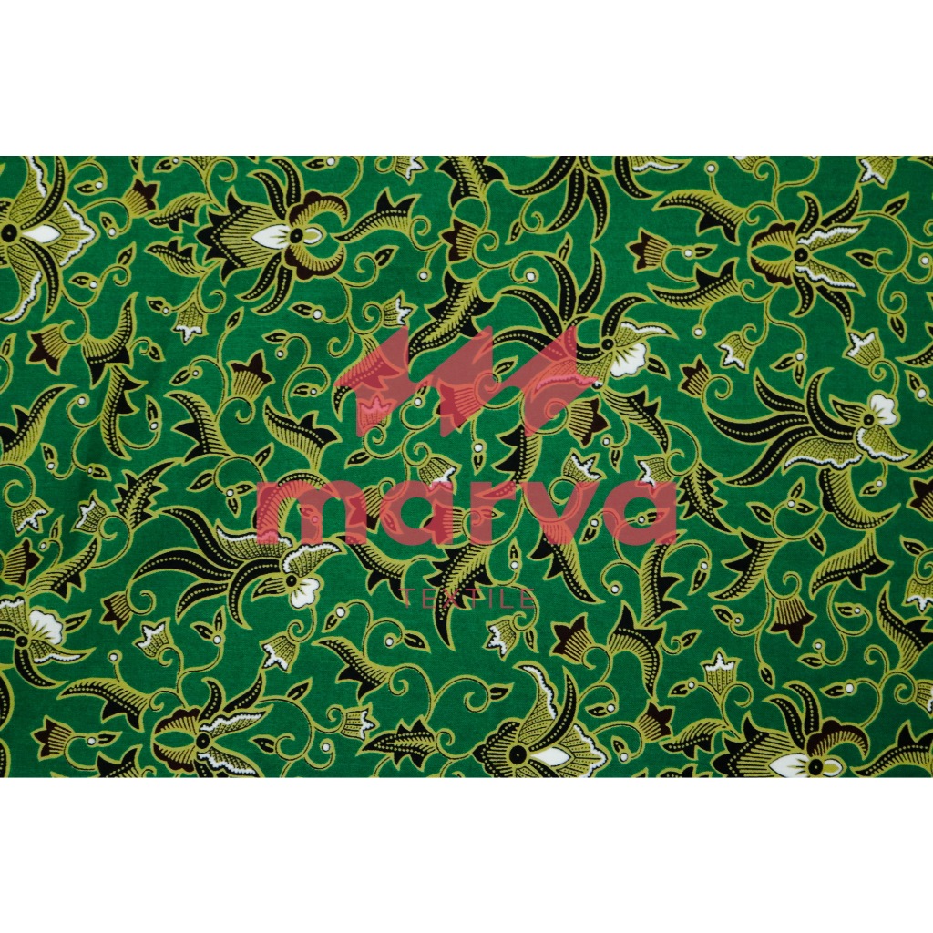 Kain Batik Meteran Premium Bahan 100% katun motif bunga segara warna Hijau by Marva textile