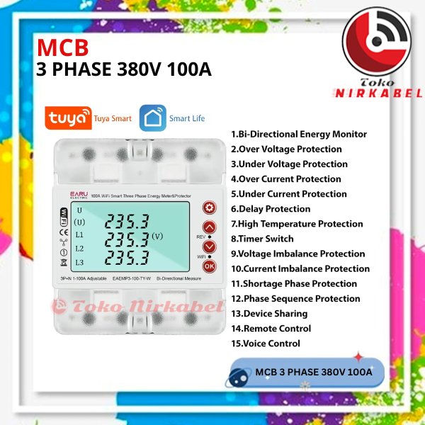 Smart Tuya MCB kWh Meter Watt Meter Digital WiFi 100A