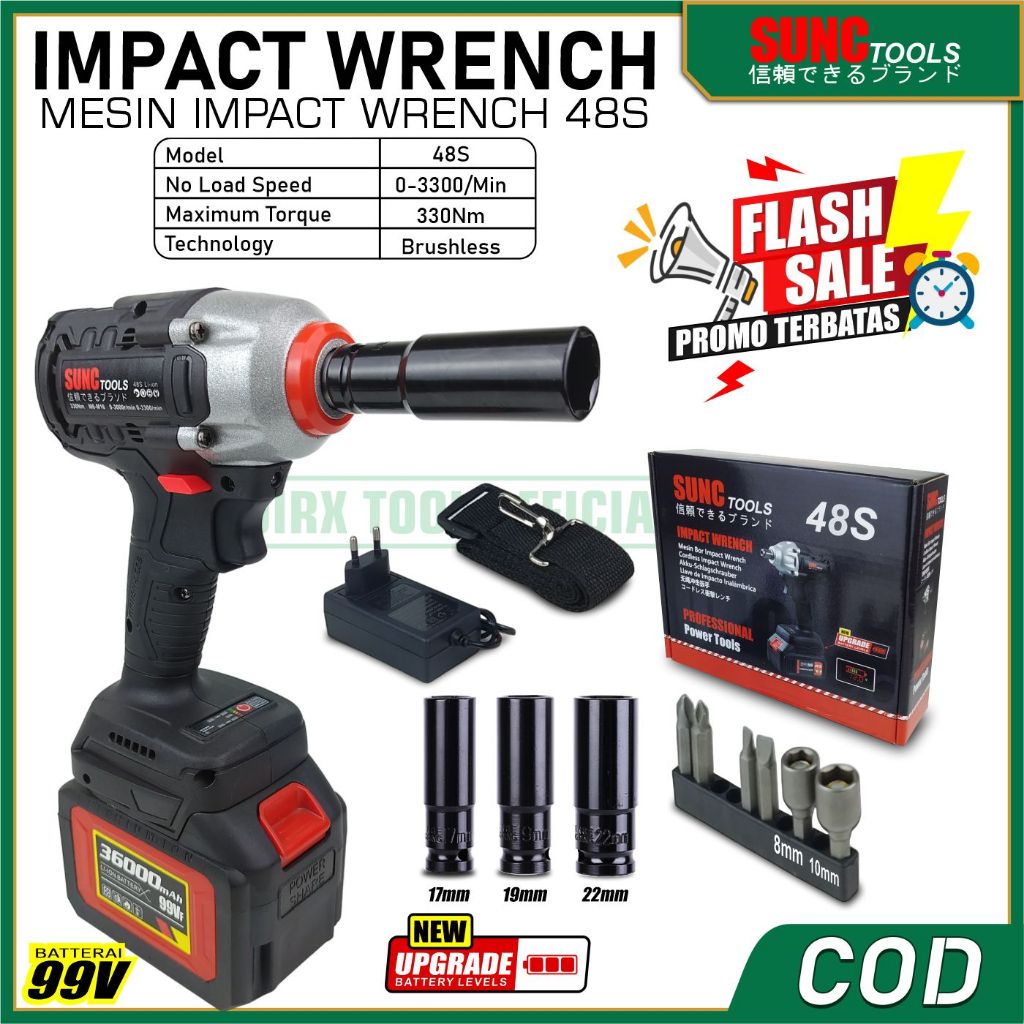 SUNC TOOLS Mesin Impact Impek Baterai Buka Baut Inpek Batere Cordless Impact Wrench BRUSHLESS 48S 99