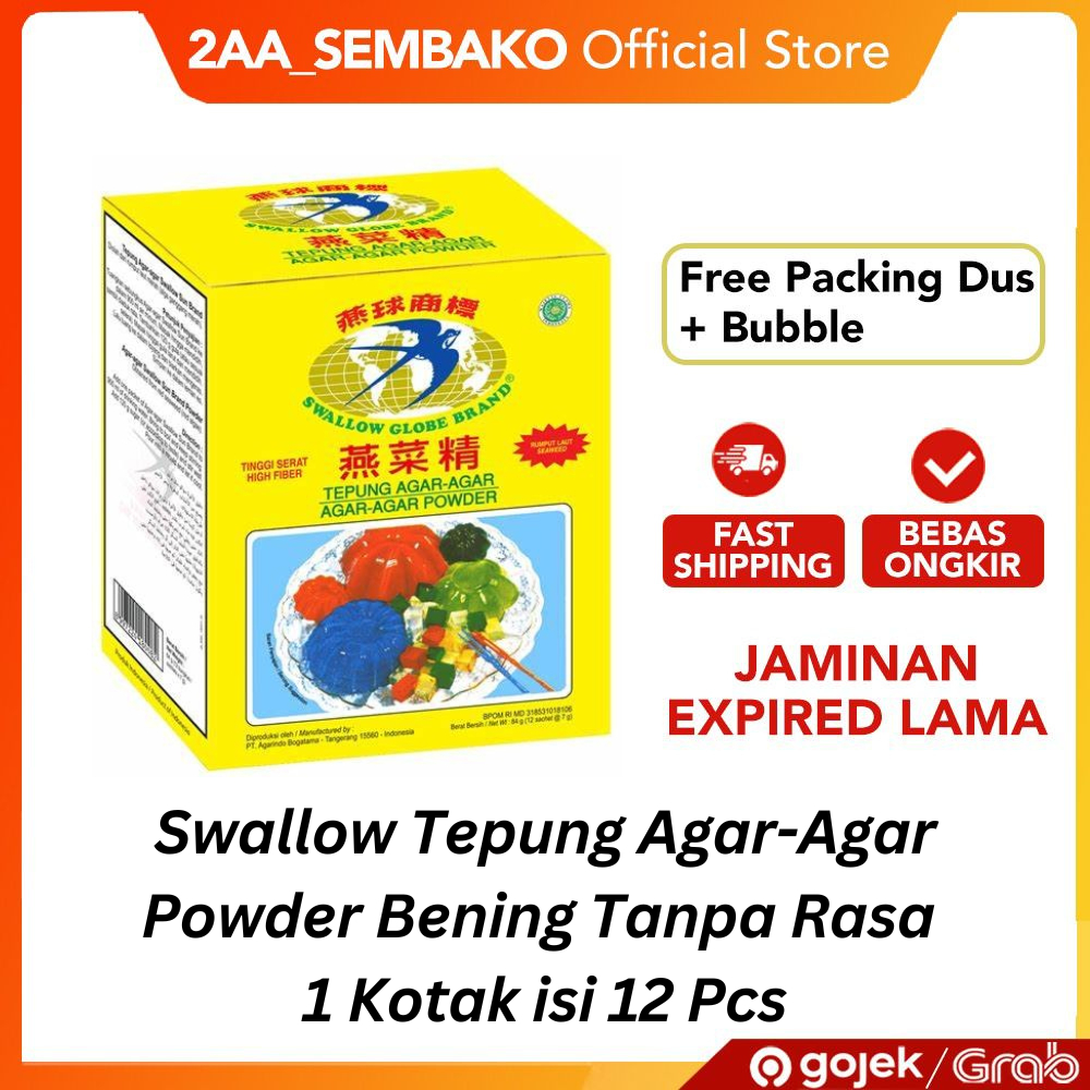 

Swallow Tepung Agar-Agar Powder Bening Tanpa Rasa 1 Kotak isi 12 Pcs