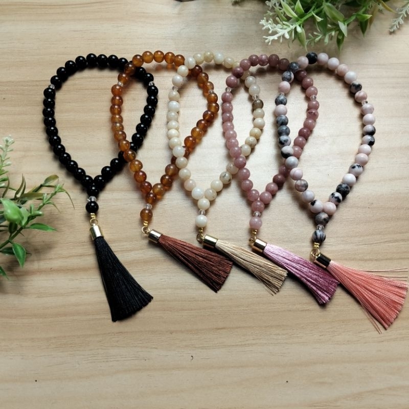 Tasbih Batu Alam/ Tasbih Kristal Rumbai/ Tasbih Mutiara Premium/ Tasbih Butir Model Terbaru