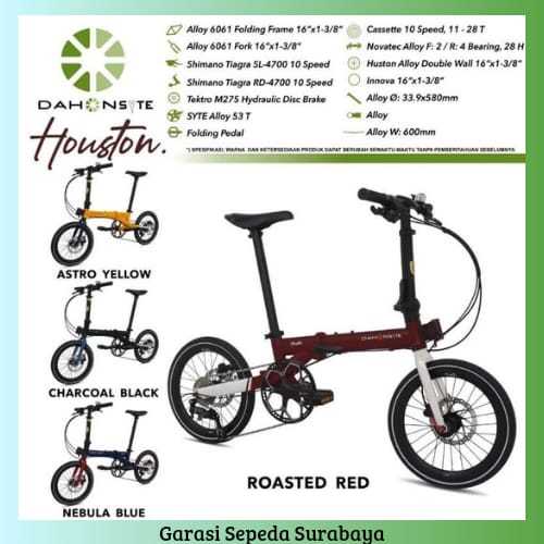 DAHON SYTE HOUSTON SEPEDA LIPAT 16 INCH SHIMANO TIAGRA 10 SPEED HIDROLIK,SEPEDA READY SEMUA WARNA - 