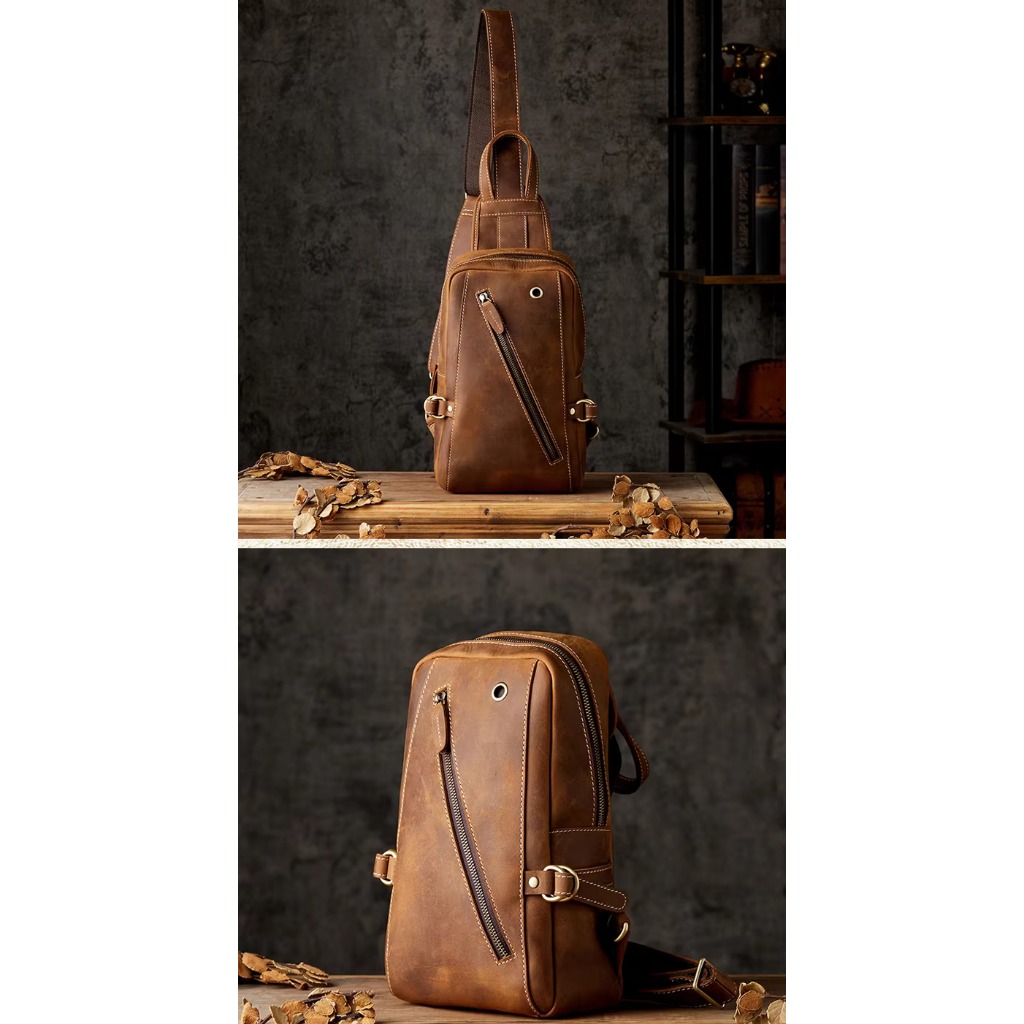 Tas selempang kulit asli vintage - Tas retro pria kulit asli