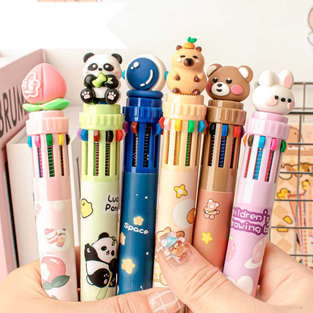 

V2_Pulpen Cetek 10 Warna Weibo WB-55551 Puipy Pena Retrac Warna Warni Ballpoint 0.7mm Color Multi Impor - SATUAN