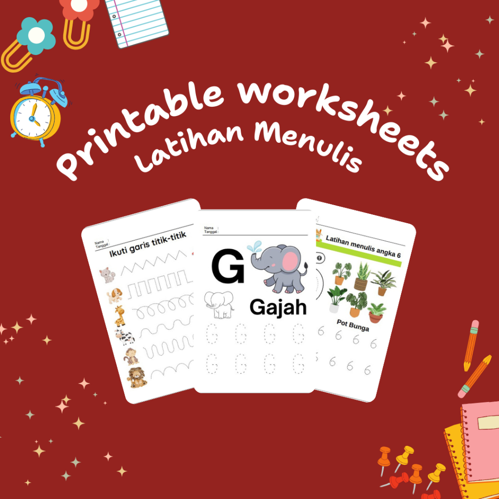 Printable worksheet, Latihan menulis