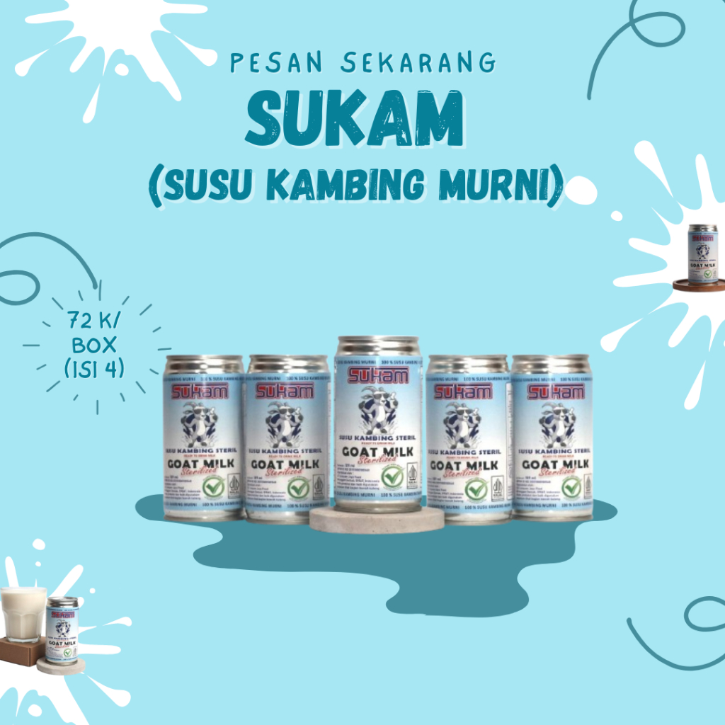 

SUKAM - Susu Kambing Steril, Susu Kambing Saneen Premium,100% SUSU KAMBING SEGAR/MURNI (raw milk) 187 ML - 4 kaleng 1 Box