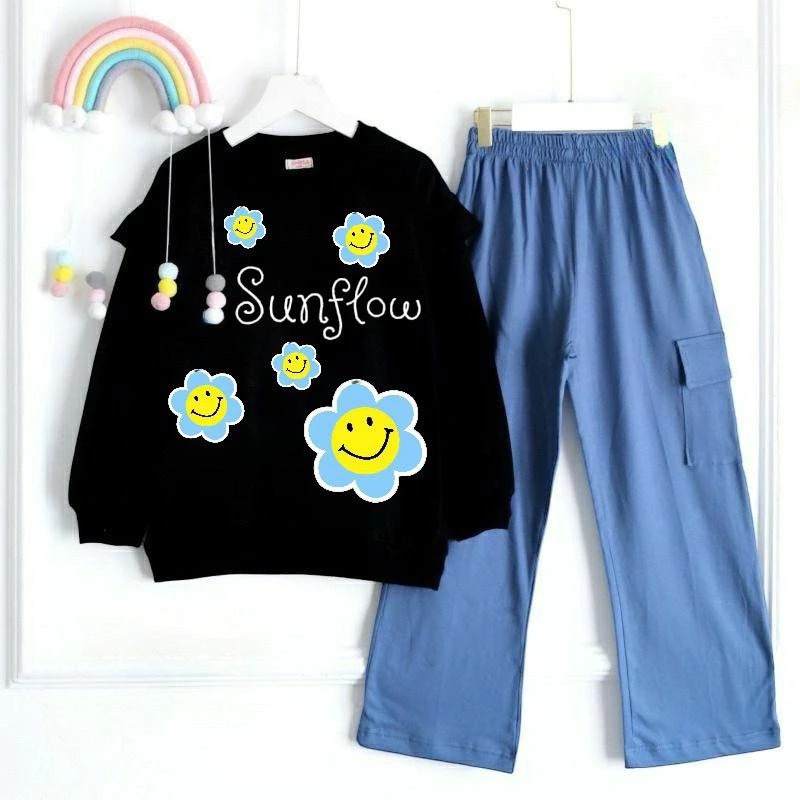 DAISY SET KIDS (3THN-13THN) CELANA CARGO CRINKLE PRINTING // SETELAN MELDI // ONE SET ANAK REMAJA //