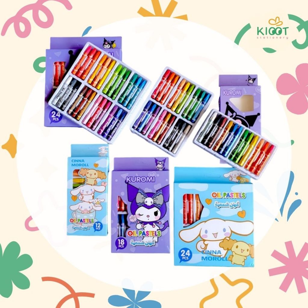 

Kioot - Crayon Sanrio / Krayon Oil Pastels 12/18/24 Warna Cerah Tidak Beracun Alat Mewarnai Anak Sekolah