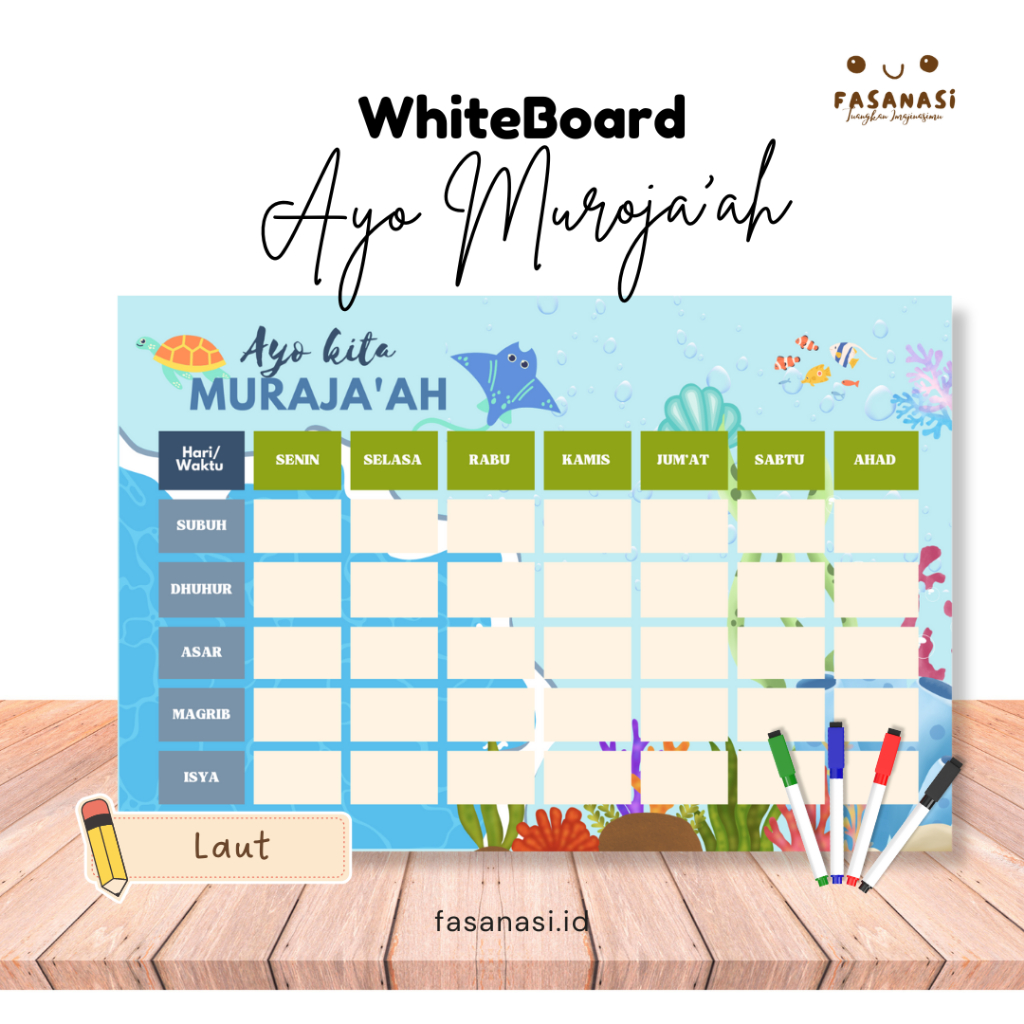 

Ayo Muraja'ah [ Dunia laut] Tabel Hafalan Whiteboard Art Carton A3+ Papan Tulis Free Spidol