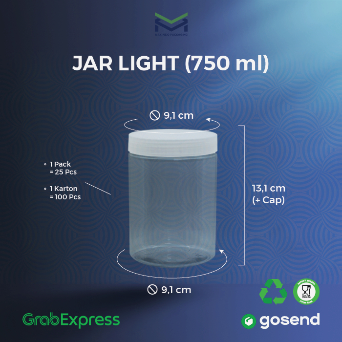 100pcs - JAR PET 750 ml LITE / TEBAL Toples Tabung 750 ml - Toples Plastik 750 ml - Toples Kue Snack