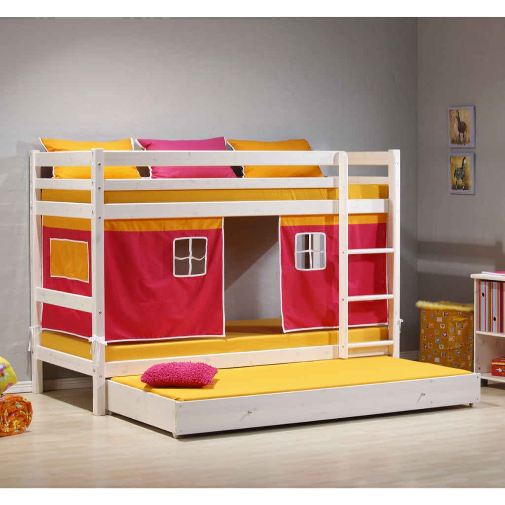 Ranjang anak susun model minimalis warna putih, Tempat tidur anak tingkat 3 bed, Ranjang susun 3 bed