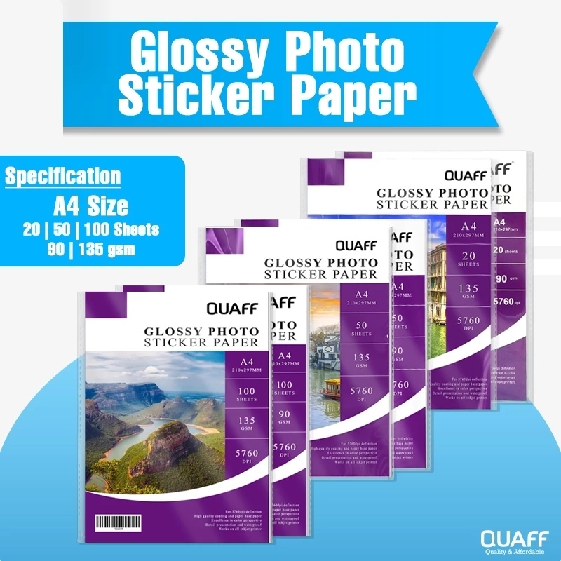 

QUAFF Stiker Foto Mengkilap Stiker Inkjet Ukuran A4 untuk Stiker dan Label DIY