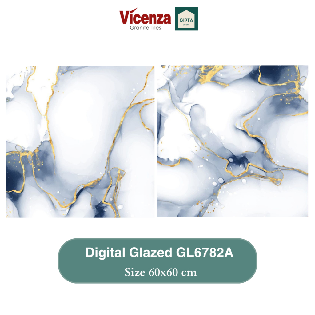 Granit/ Granite Tile Vicenza 60x60cm Digital Glazed Glossy GL6782A Abstrak Biru Gold
