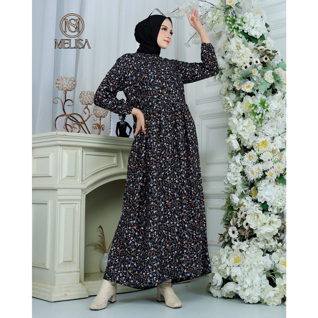 Mini Dress Long Tunik Motif Bunga Florist Kecil Rayon Premium Daster Panjang Gamis Wanita Muslim Bus