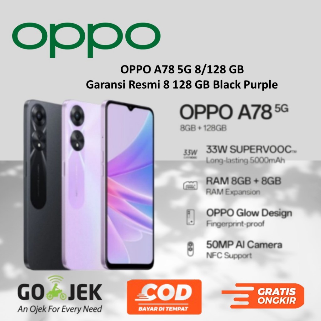 HP OPPO A78 5G 8/128 GB - OPPO A 78 5G RAM 8GB ROM 128GB GARANSI RESMI