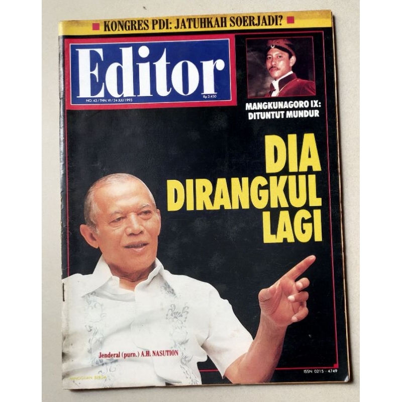 Majalah Editor 24 Juli 1993 : Cover Jenderal (Purn) AH Nasution - Mangkunegoro IX