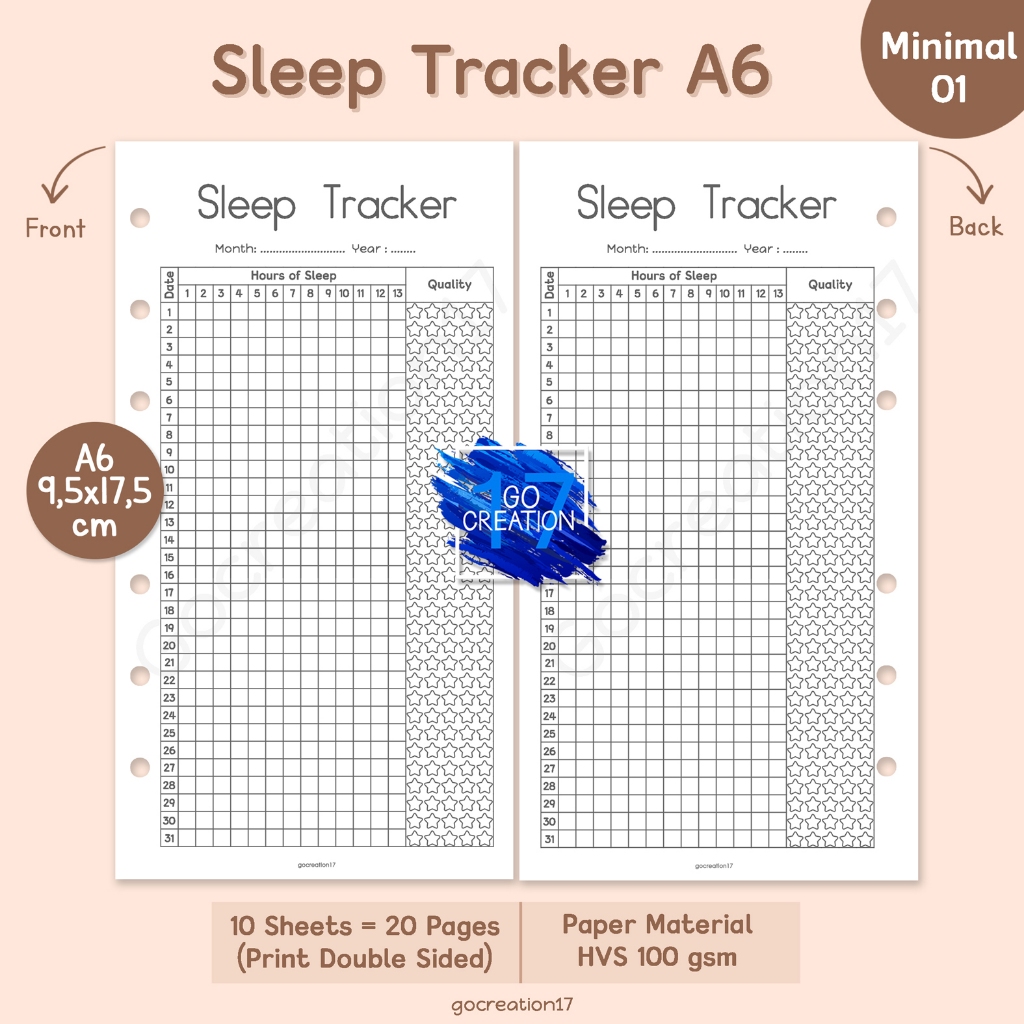 

Buku Planner Refill Kertas Isi Binder Sleep Tracker Pelacak Jam Tidur Simple Minimalis A6