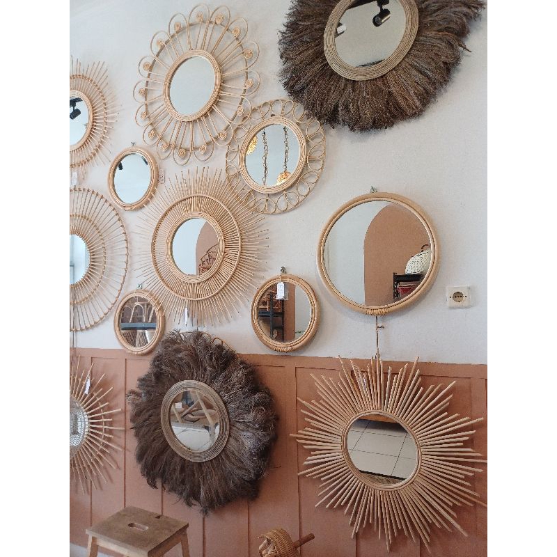 Cermin anyaman cantik/Cermin rotan/Aesthetic Mirror/Cermin hiasan dinding