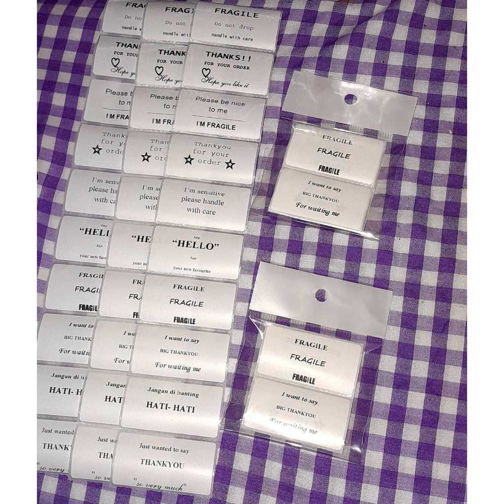 

Ready stock [isi 10] mini label thankyou dan fragile sticker ukuran 3cmX5,5cm