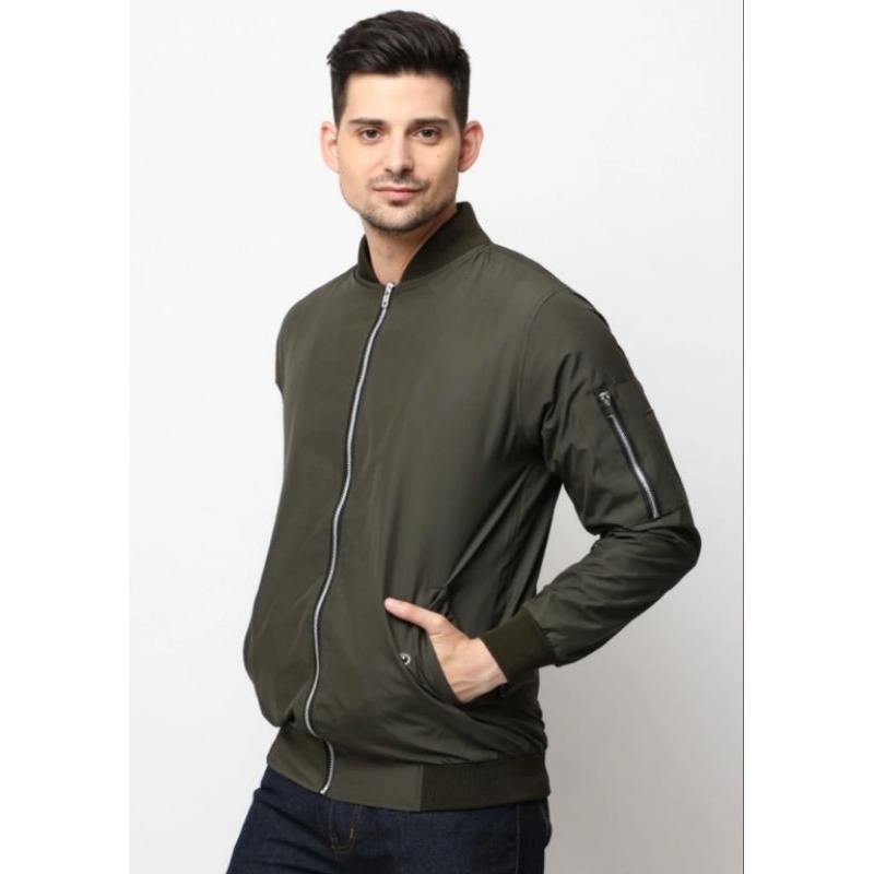 Jaket Bomber Parasut taslan Warna Hijau Army /Jaket Bomber Polos Pria dan Wanita M -XXL