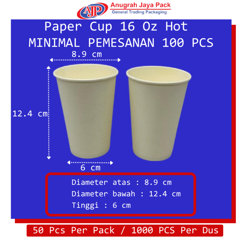 Paper Cup 16 Oz Hot Polos / Gelas Kertas 16 Oz Panas