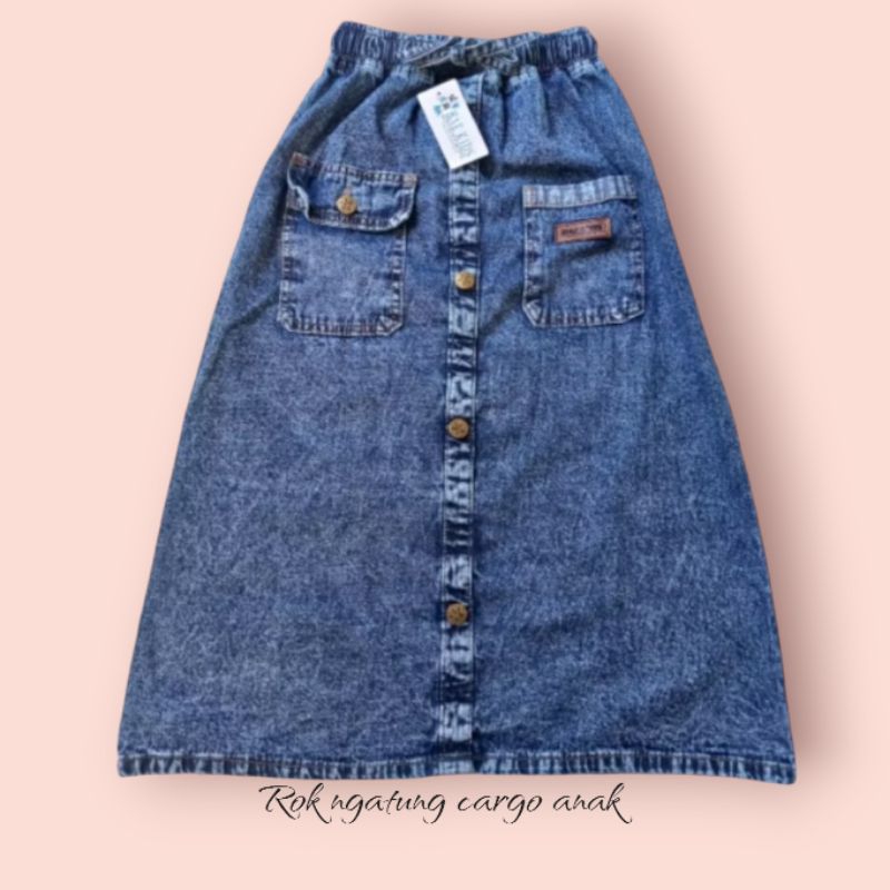 ROK CARGO ANAK PEREMPUAN PANJANG/ROK CARGO JEANS ANAK/ROK ANAK SAKU DEPAN CARGO/ROK PANJANG ANAK