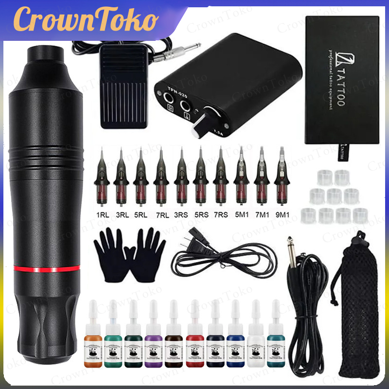 ORI/COD Set pena tato/set lengkap alat tato Mesin Tattoo Rotary Pen Full Set Tattoo Pen Machine Alat
