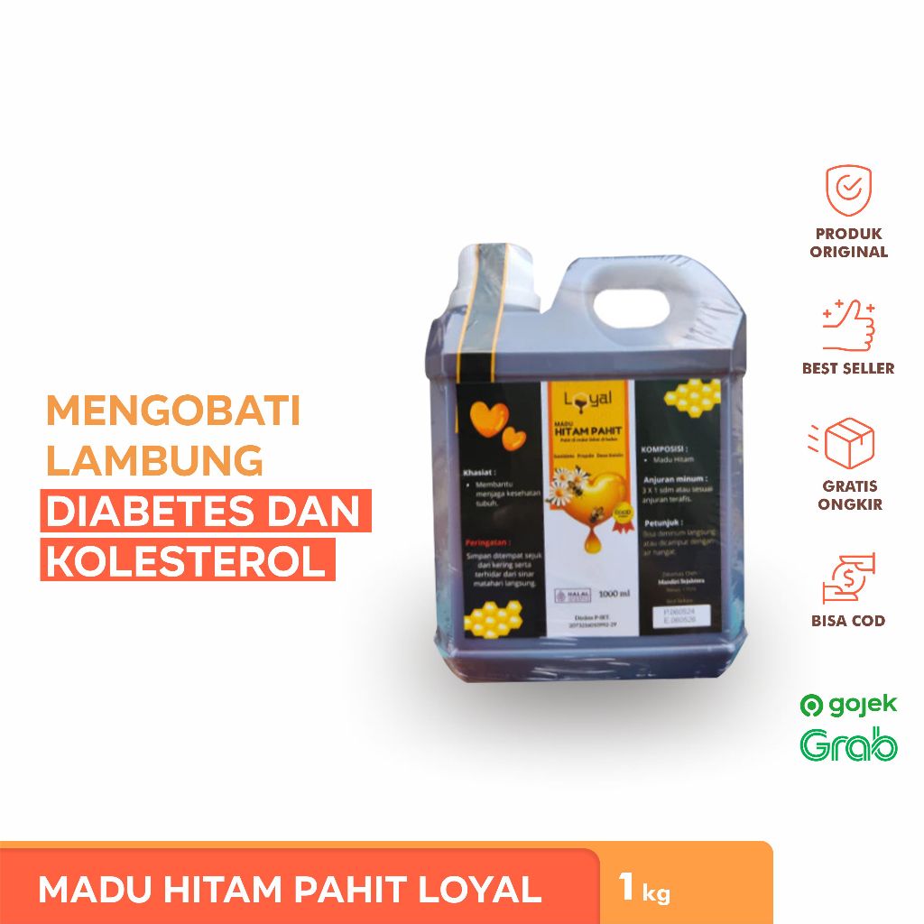 

LOYAL Madu Hitam Pahit 1kg | Plus Sambiloto, Propolis & Daun Insulin Mengobati Kolesterol & Diabetes