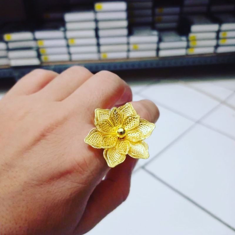 cincin bunga kenari cincin Dubai Arab lapis emas 24K anti karat anti luntur
