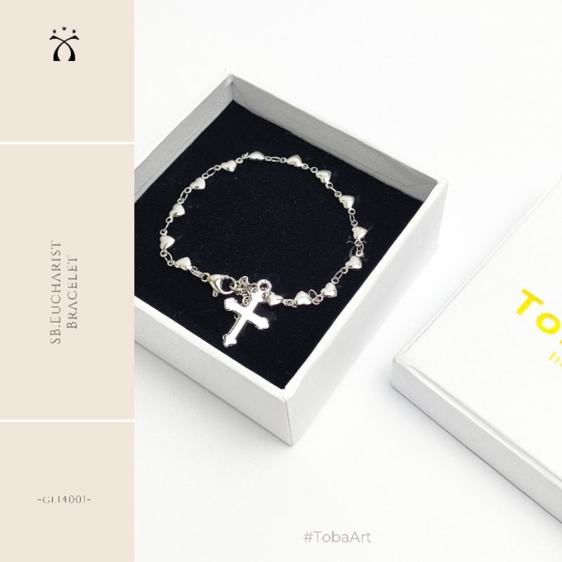 tobaArt-GL Gelang Salib Ekaristi Beads Heart Silver
