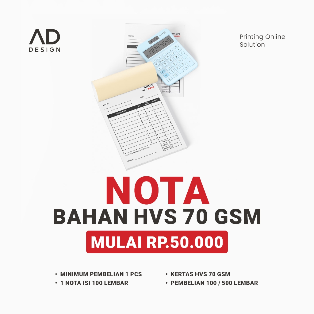 

CETAK NOTA, KWITANSI CUSTOM BAHAN HVS 70 GSM