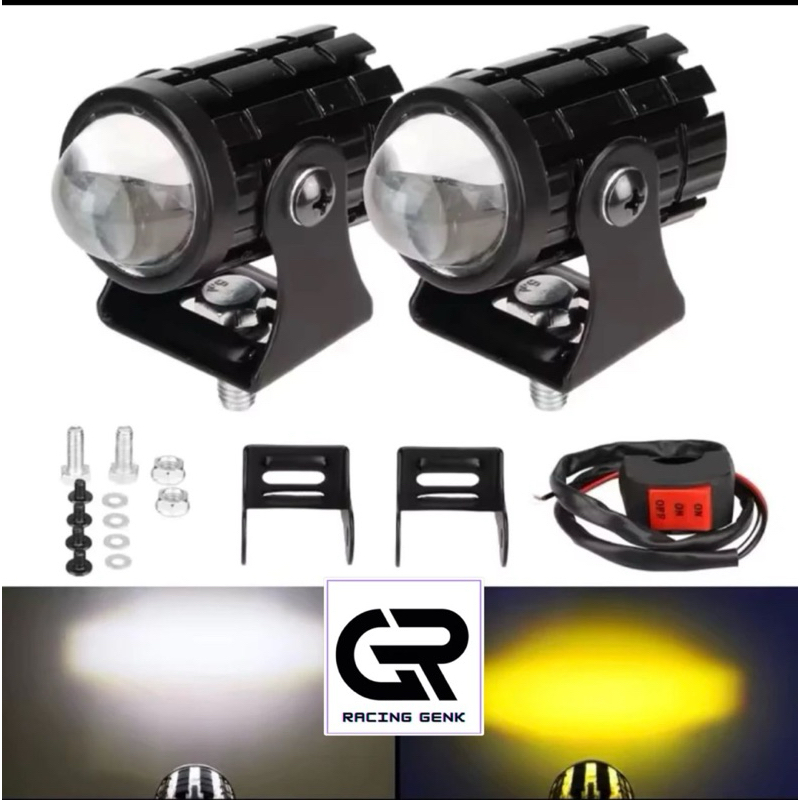 Lampu Led D2 Laser + Saklar DC Lampu Depan Led Lampu Tembak Motor Mobil 2 Warna Putih Kuning Univers