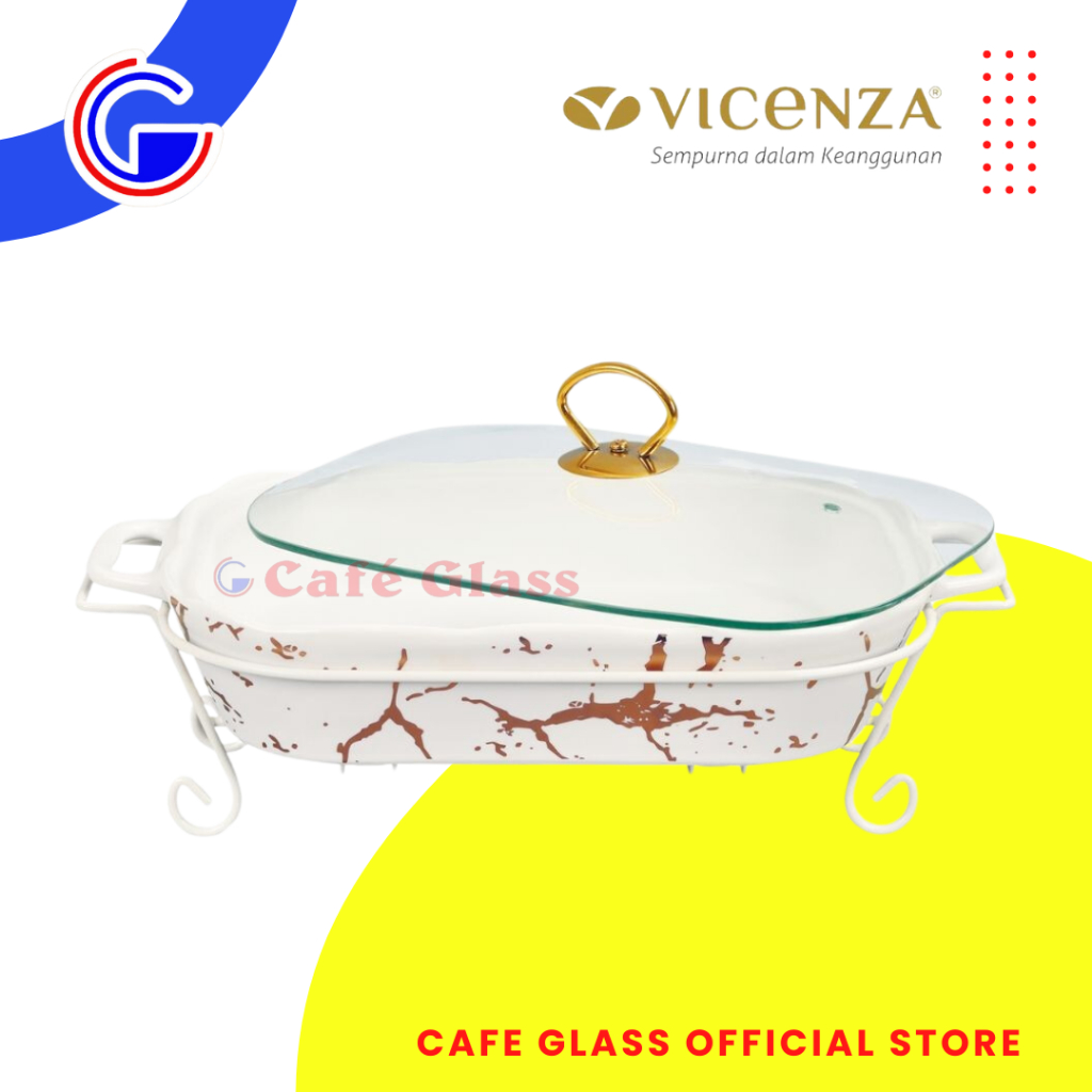 Vicenza Marmer Wadah Saji Keramik Kotak Rak Besi - Pemanas Makanan Prasmanan 2.4L Putih Hitam Pink M