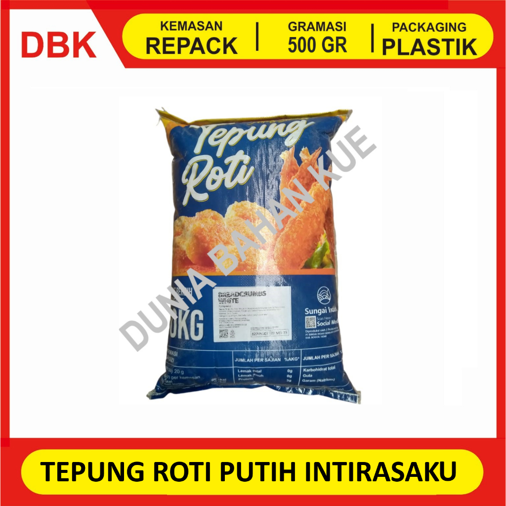

TEPUNG ROTI PUTIH INTIRASAKU WHITE BREAD CRUMB - REPACK 500 GR / TEPUNG PANIR PUTIH INTIRASAKU