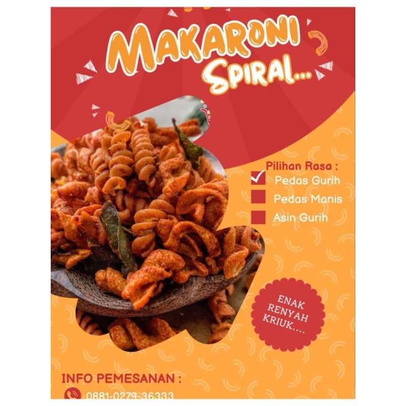 

Makaroni Spiral Jeruk Pedas Gurih ukuran plastik 9x15cm