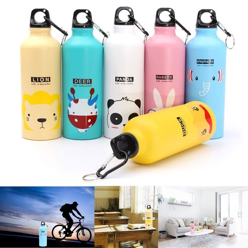 Botol Minum Kartun 500ml dengan Karabiner Unik Korea Botol Minuman Kekinian Sport Tumbler Karakter C