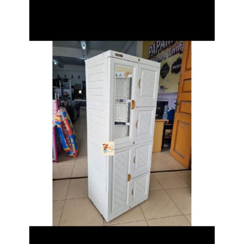 Napolly Lemari Plastik Cermin 4 Tingkat Putih Polos - Lemari Anak Kost - Lemari Murah - Medan