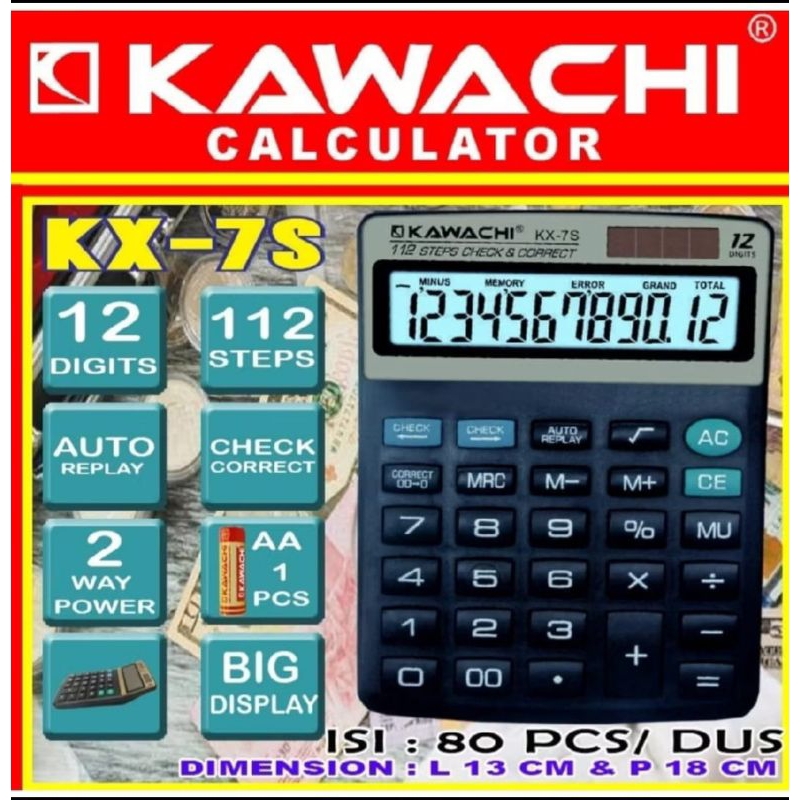 

Calculator Kawachi 12 digit / kalkulator 12digit KX-7S