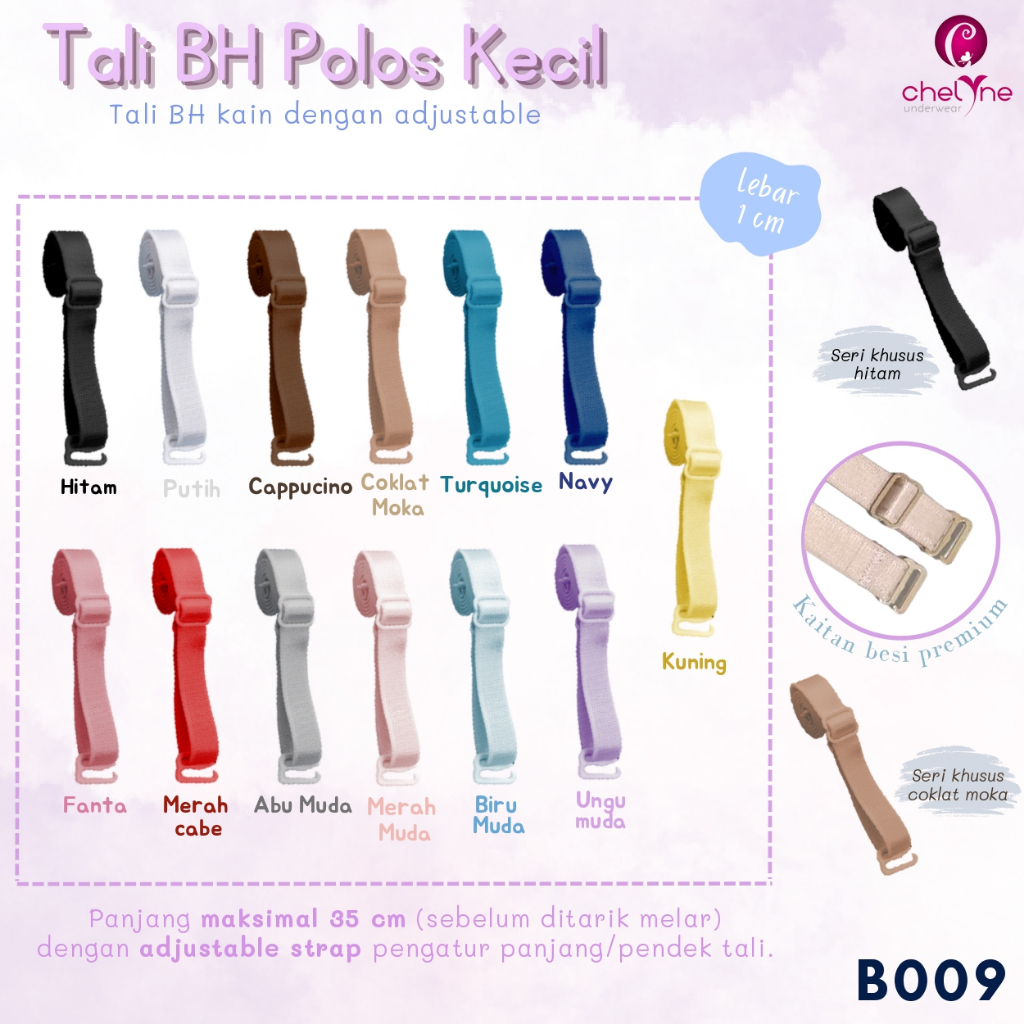 Tali Bra Kecil CHELYNE lebar 1cm / Tali Bra Warna Dan Bening
