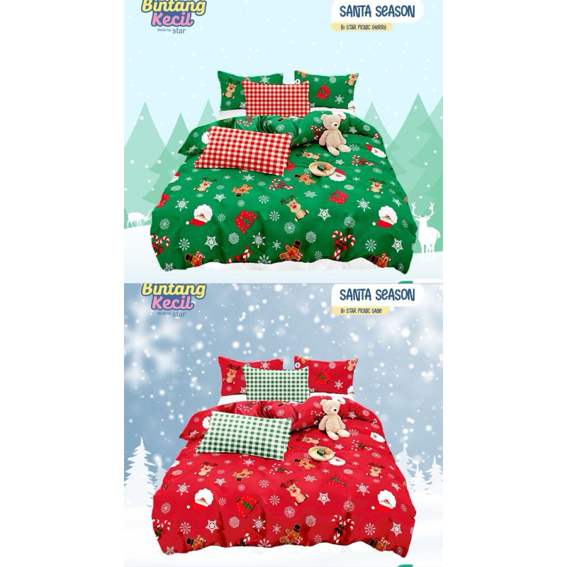 kain sprei meteran santa season bintang kecil star