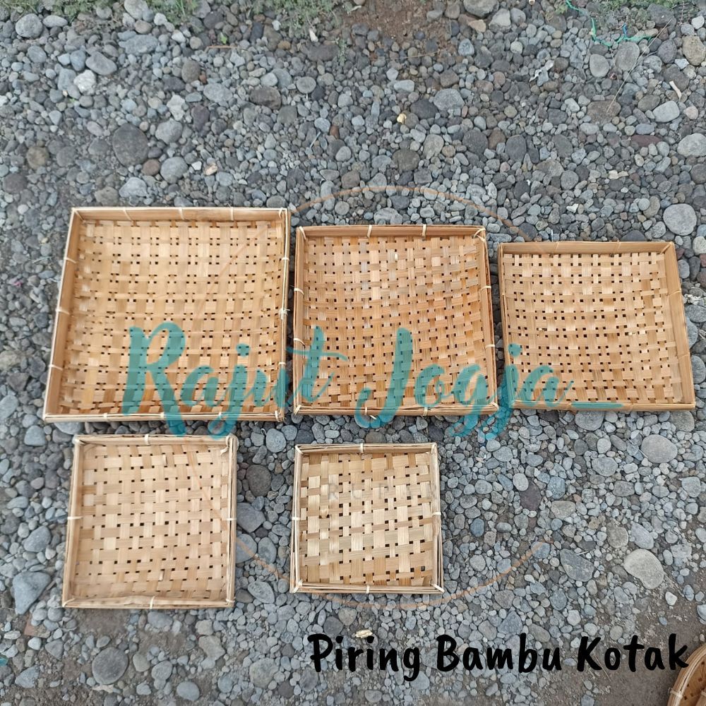 Tempat Lalapan Bambu Variasi Kotak, Piring Kotak bambu, Piring anyam tradisional, Piring Penyetan, P