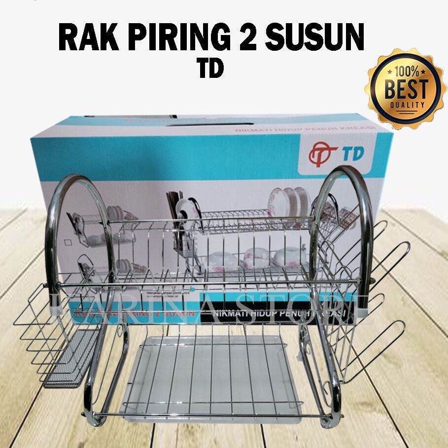 Murah Rak Piring Stainless Minimalis Rak 2 Susun Tingkat Rak Piring Serbaguna Rak Piring Mini