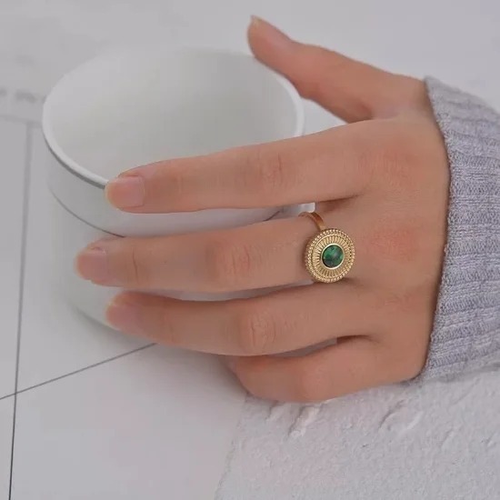 RGGP-23 Mozas 14K Gold Plated Stainless Steel with Stone High Quality Round Eye Ring