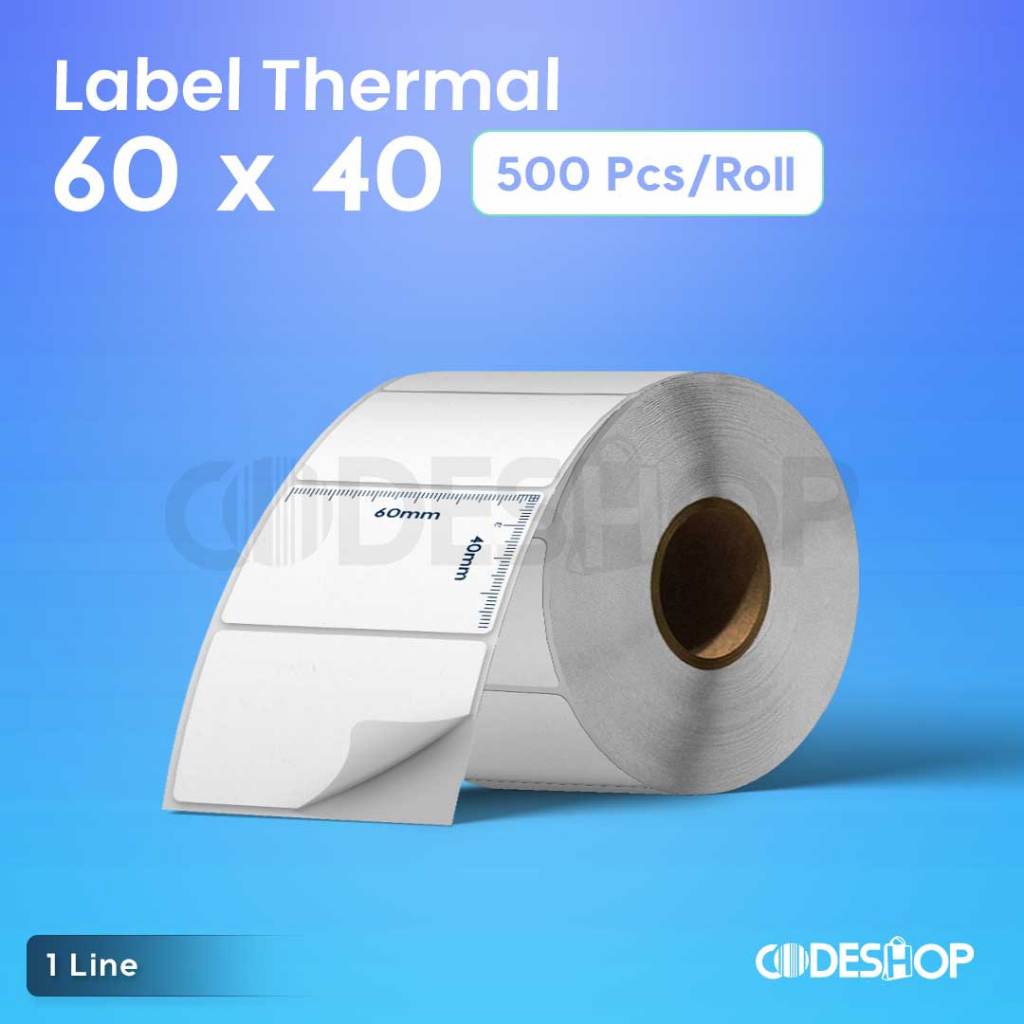 

LABEL BARCODE 60X40 MM BAHAN THERMAL 1 LINE ISI 500 PCS 60 X 40 STICKER